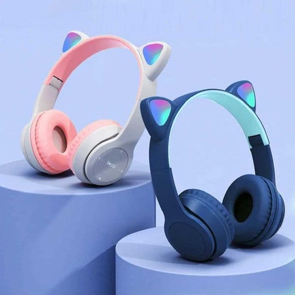 Over-Ear Headsets Cute Sports Headphones Wireless Headphones Cat Ear Bluetooth-Compatible Helmets Stereo Bass for Kids and AdultT260306