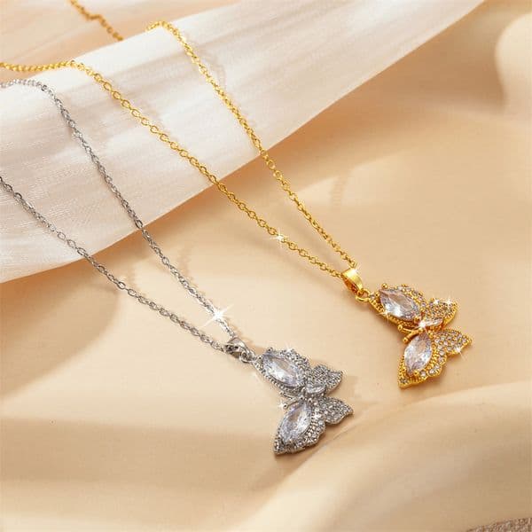 bestseller: diamond-studded dazzling butterfly pendant titanium steel necklace for women, exquisite, light luxury, high-end
