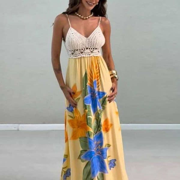 Elegant Lady Backless Loose Party Maxi Dress Bohemian Style Print Halter Dress Summer Sleeveless Hollow Out Pleated Beach Dress X260326