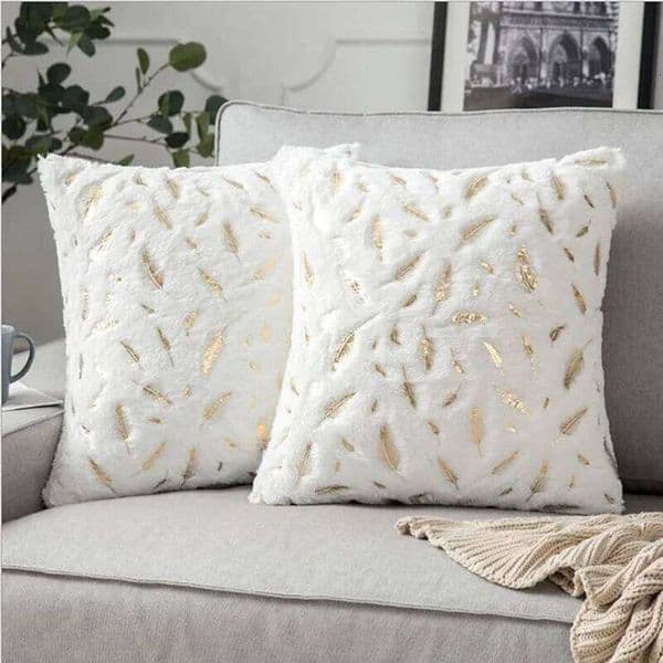 Bronzing Feather Pillow Case Plush Cushion Cover Decor Throw Pillowcase For Seat Sofa Bed Office Home Decoration 43*43cm 26Y0326