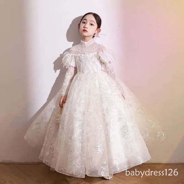 Graceful White Flower Girl Dresses For Wedding A Line Lace Long Sleeves Toddler Pageant Gowns Tulle Floor Length Crystal Shiny Bling Birthday First Communion ZD19