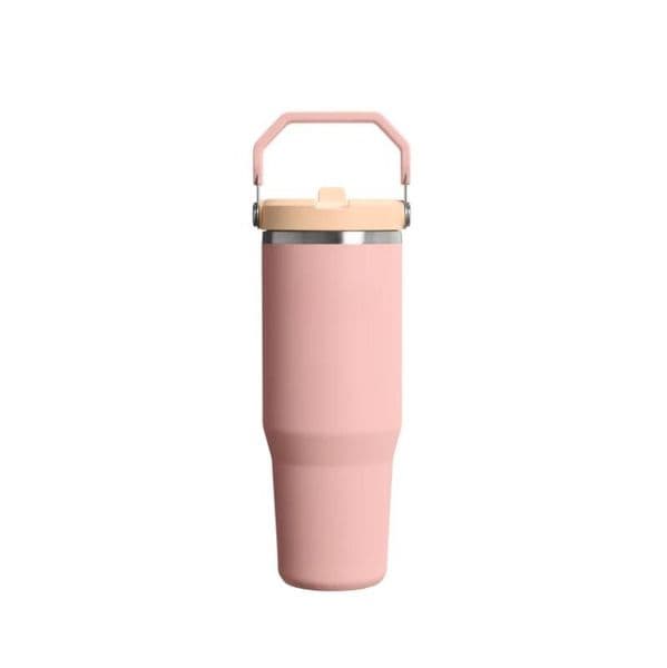 30oz Flip Straw Tumbler Double Wall Vacuum Insulated Stainless Steel Travel Mug with Folding Handle Built In Straw Car Cup Holder Compatible Dishwasher Safe BPA Free