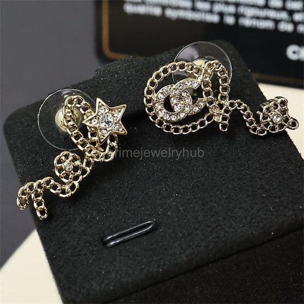 cc earrings channels earring Hollowed-out rhinestone chain asymmetric pentagram stud earrings fashionable accessories Designer jewelry