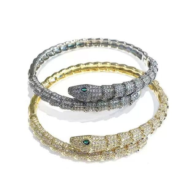 Designer full-diamond zirconia snake-shaped bracelet, retro-style copper hand ring