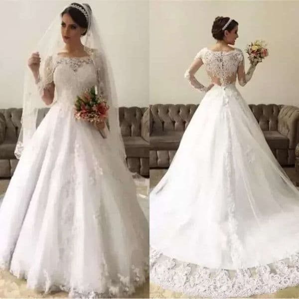 2026 Gorgeous Wedding Dresses Bridal Gown Long Sleeves Scoop Neck Lace Applique Sweep Train Plus Size Custom Made Garden Beach Vestido De Novia 403 ZD19