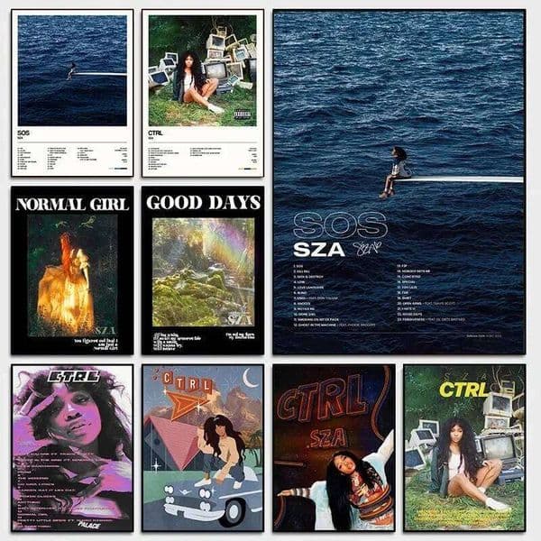 SZA Portrait Poster - SOS & CTRL Album Cover Canvas Print, Music Tracklist Wall Art Decor, Perfect Gift for Fans 26L0326