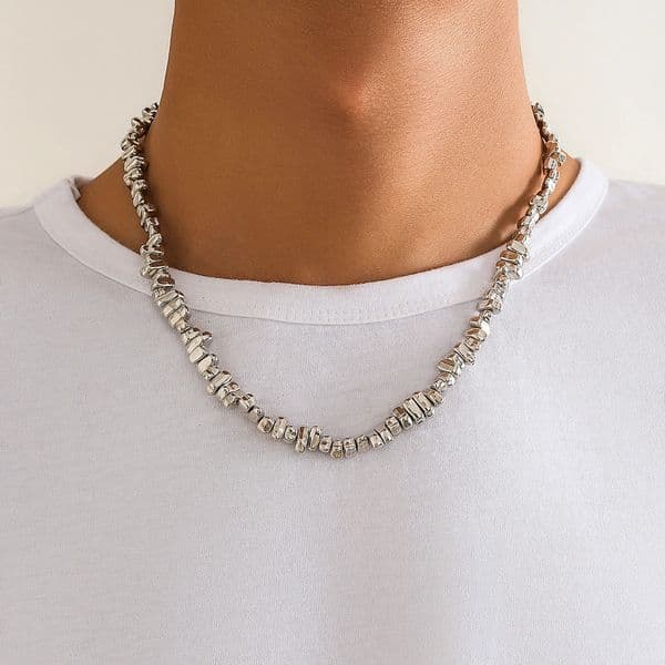 Ingemark Retro Silver Color Irregular CCB Bead Chain Necklace Unisex Vintage Adjustable Link Choker Grunge Jewelry Steampunk Men 260326