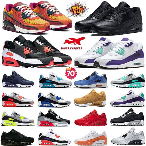 Classic Designer 90s Running shoes For Men Women Triple Black white Mesh Leather Trainer Breathable Cushion Surface Sneakers Sports size 36-45