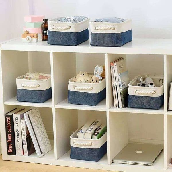 Box with Handles Foldable Wardrobe Canvas Linen Storage Baskets for Clothes Toys Towels Office 26Y0326