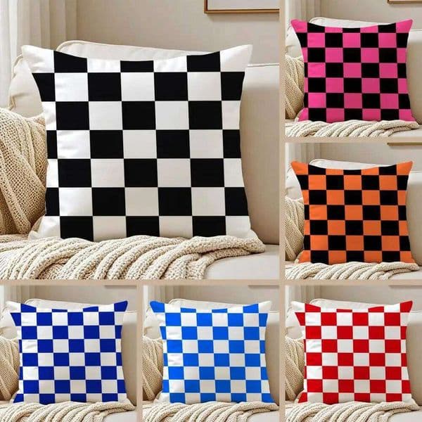 Classic Checkered Square Cushion Cover Pillowcase Ultra Soft Skin Friendly Fabric Cloud Like Comfort & Concealed Zipper 26Y0326