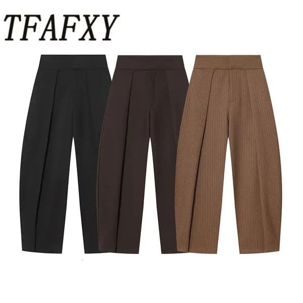 TFAFXY Women Career Pants 2026 Spring High Waisted Balloon Female Casual Trousers Pleated Long Pant Y2K 260326