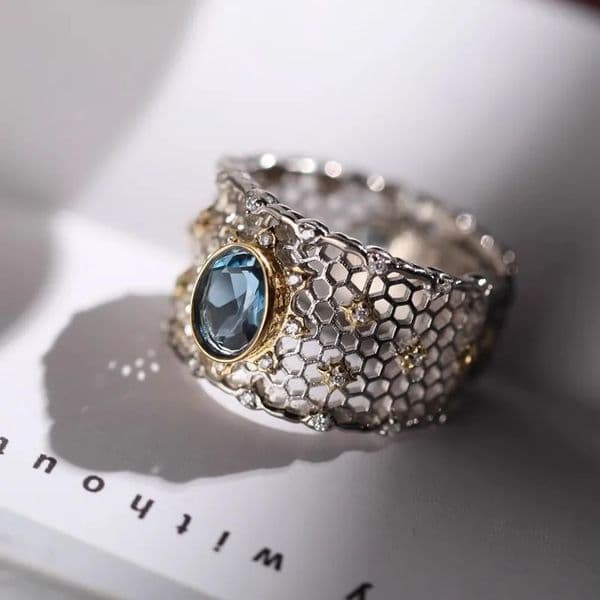 VENTFILLE 925 Sterling Silve Topaz Ring for Women Gift Lace Hollowing Out Wide Versatile Grace Vintage Jewelry Drop 260326