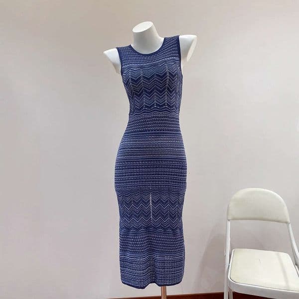 2026 Summer New Designer Holiday Style Hollow Knitted Deep Blue Wave B15 Pattern Tank Top cardigan Women's Dress