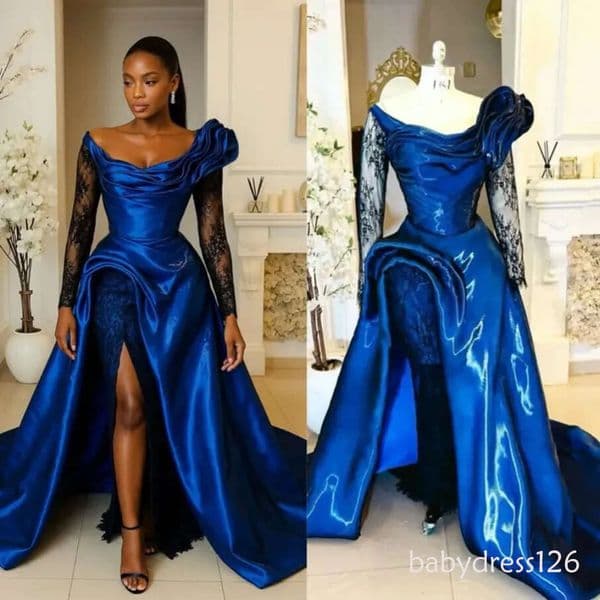 Shiny Aso Ebi Prom Mermaid Evening Dresses Scoop Neckline Sexy Side Split Beaded Lace Illusion Long Sleeves Birthday Dress Second Reception Gowns F16 ZD19