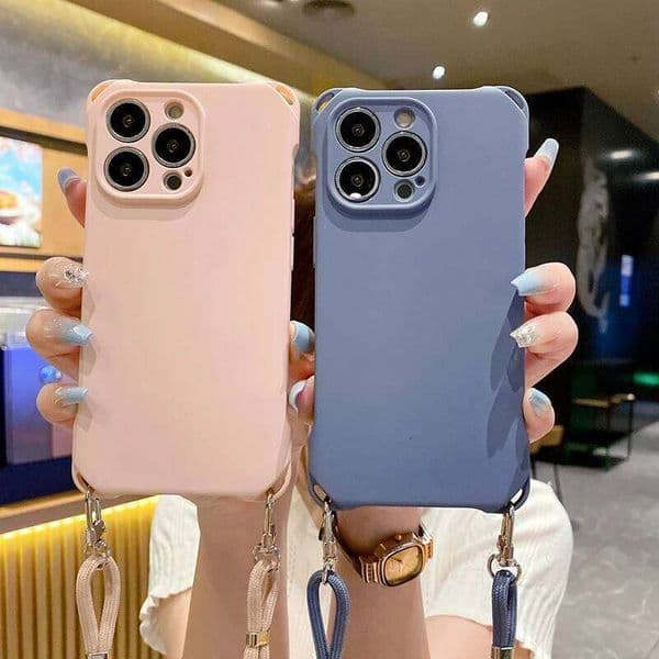 Liquid Silicon Soft Phone Case 15 For Iphone 14 13 12 11 Pro X XS Max XR 8 7 Plus Lanyard Cord Back Cover 26L0326