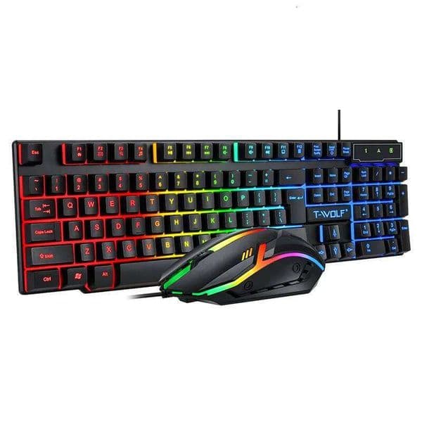 104 Keys Computer Combo Colorful Blacklight Gaming USB Wired Keyboard And Mouse Set 26L0327