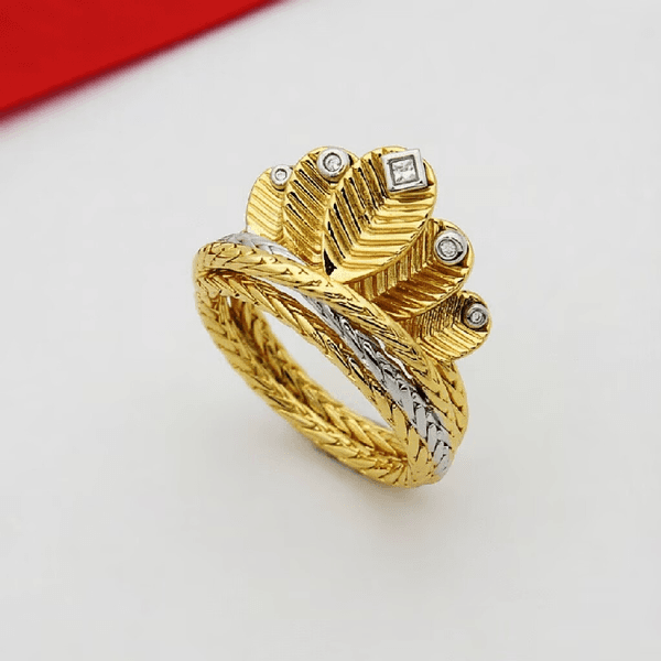 European and American fashion personality C letter coffee leaves titanium steel micro-inlaid zircon luxury retro designer ring with box