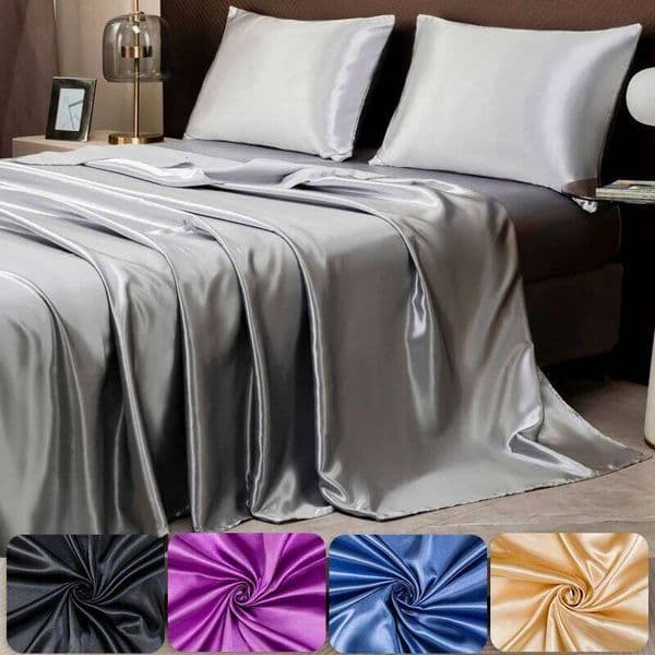 Solid Color Satin Sheet and Pillowcase SetLuxurious Bedding Ensemble with a Silky SheenTwin/Full/Queen/King Size 26H0327