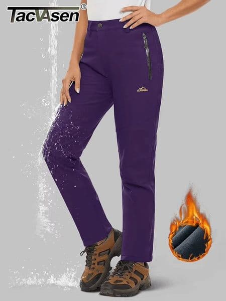 TACVASEN Womens Softshell Fleece Lining Pants Hiking Trekking Mountain Pants Cargo Work Ski Snowboard Trousers Zipper Pockets 260323