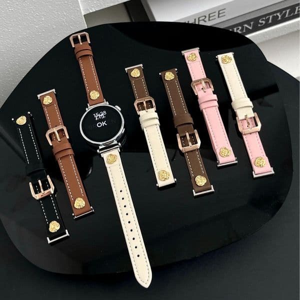 Watch band Suitable for men women slim stylish color-blocked leather camellia women's watch strap