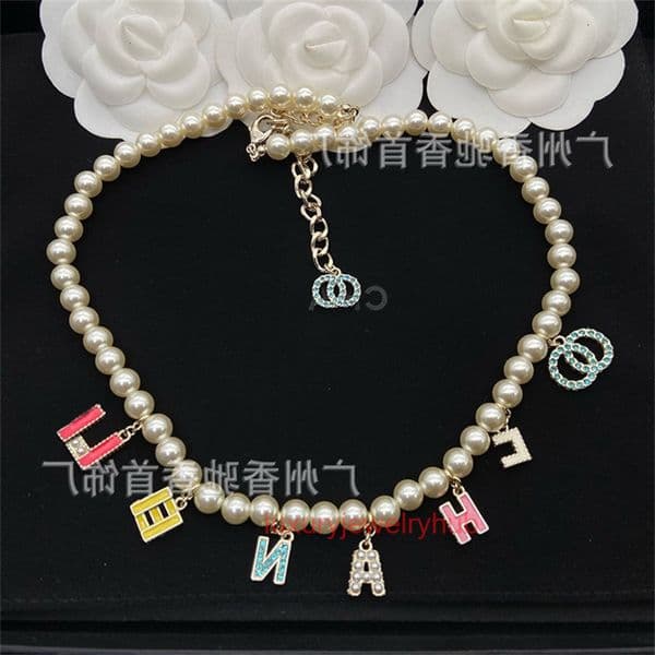 designer cc pearls necklace Colorful enamel pearl necklace with diamonds for women channels necklace