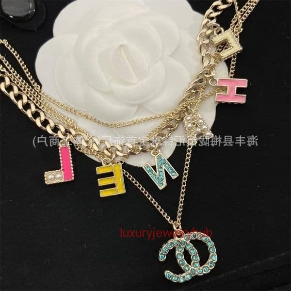 designer jewelry cc necklace Colorful Enamel Necklace for Women Sweet and Unique Multi-layer Chain chaneil pearls necklace