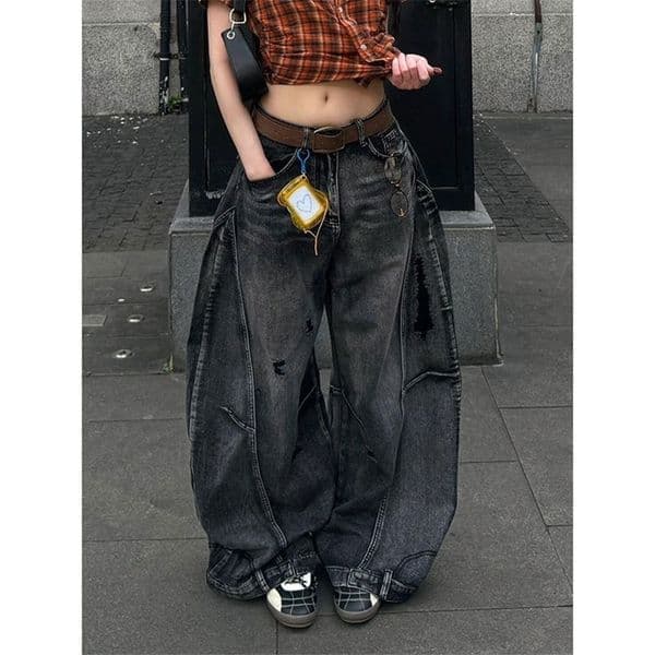 Black Jeans Women Vintage High Waisted Cargo Jeans Straight Summer Casual Loose Big Size Wide Leg Denim Baggy Pants Y2K 260321