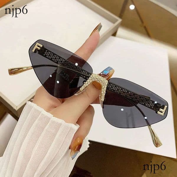 Rimless Oval Shape Unisex Eyewear with Metal Letter 'F' Vintage Inspired Solar Protective Goggles