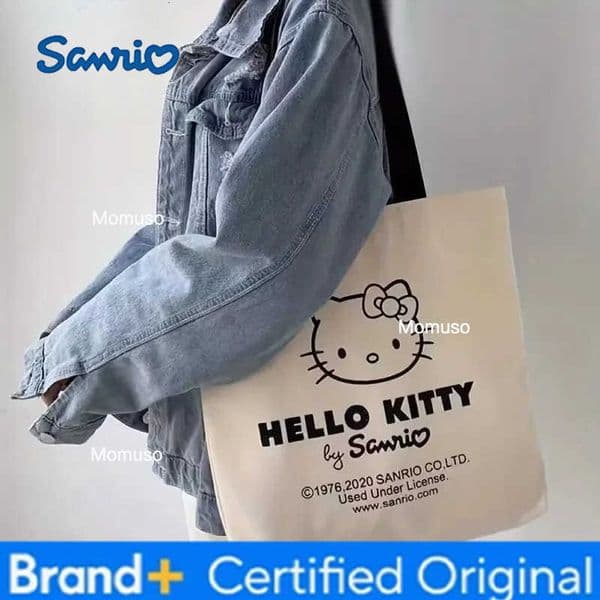 Sanrio New Hello Kitty Canvas Handbag Shoulder Bag Girl Cute Large Capacity Storage Bag Fashion Tote Shopping Bag Girl Christmas Gift H260327