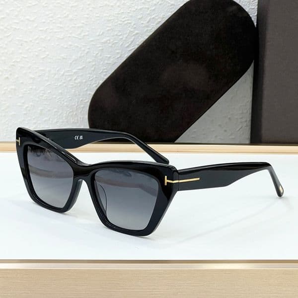 Designer Sunglasses For Women FT 6026 Icon Sunglasses Men Black Acetate Gradient Grey Lenses Shades Luxury Brand Daily Outfit Glasses Compatible to Prescription