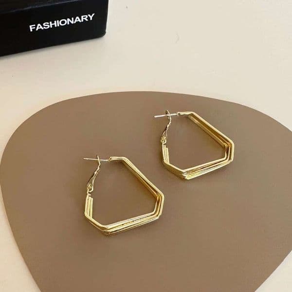 Minimalist high-end cool style multi-layer geometric hoop for women, niche versatile simple fashion personality temperament earrings