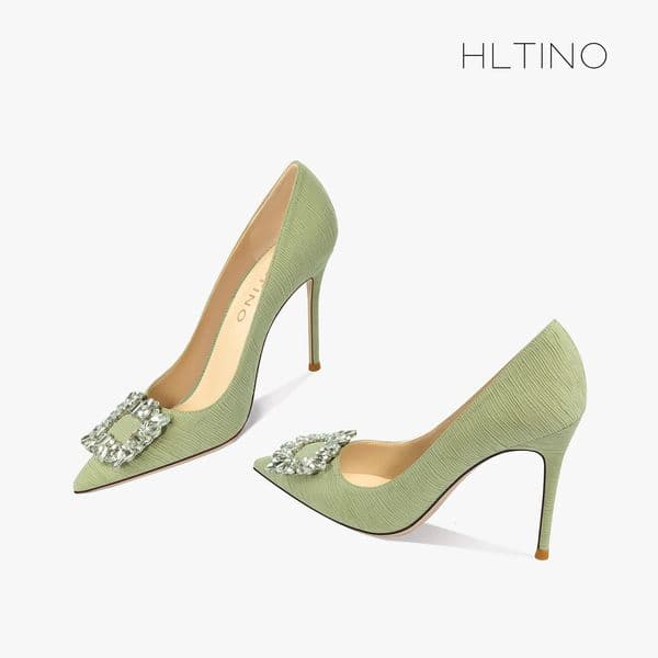 green y womens shoes Rhinestone Woman Pumps Star Style High Heels Shoes Fashion Pointed Buckle Ladies Prom Party Shoes 260323