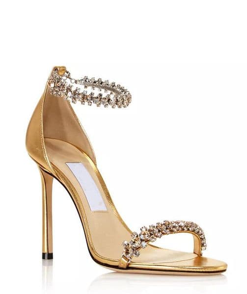 Elegant Summer Sandal Dress Shoes Women's Shiloh Crystal Strappy High Heels Open round toe Suede Leather sandals Wedding Bridal 35-43 box