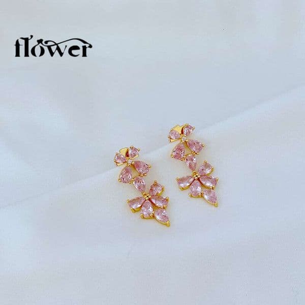 Ins-style light luxury earrings plated with 18K gold, candy pink girly heart drop s925 silver needle earrings, Japanese and Korean jewelry wholesale