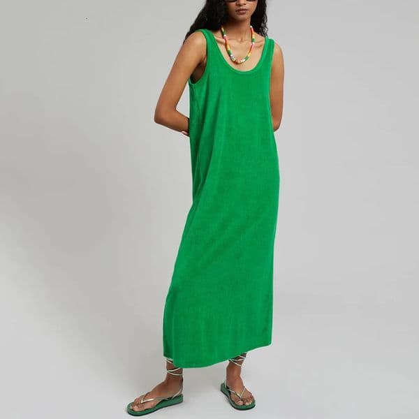 Fashion Chic Elegant Summer Dresses Woman Terry Cloth Casual O-Neck Sleeveless Basic Long Maxi Dresses Vestidos De Mujer 260326
