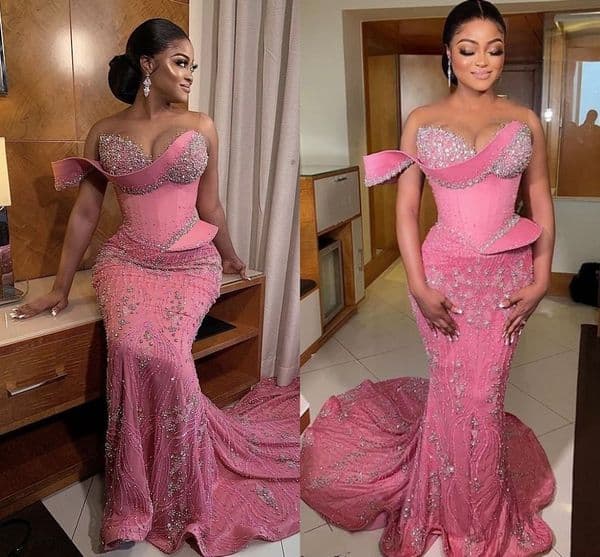 2026 Pink Luxury Crystals Aso Ebi Evening Dress For African Women Sparkly Rhinestones One Shoulder Long Mermaid Special Occasion Engagement Reception Dress LG1117