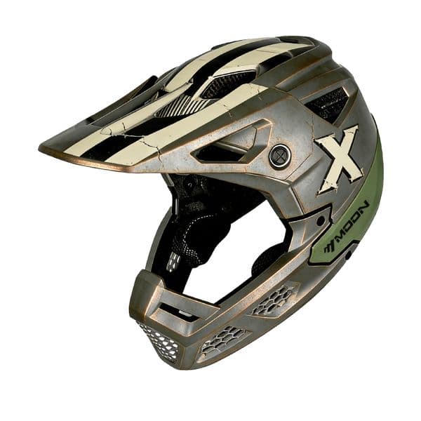 2026 Latest MOON One-Piece Construction Off-Road Helmet, Silver Red Full-Face Helmet for Mountain Biking