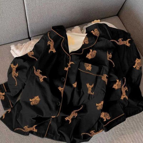 Black Leopard Pajamas Womens Autumn and Winter Long Sleeve Pants High End Outable Home Clothes Set Ladies Casual Sleepwear C260327 thumbnail 2
