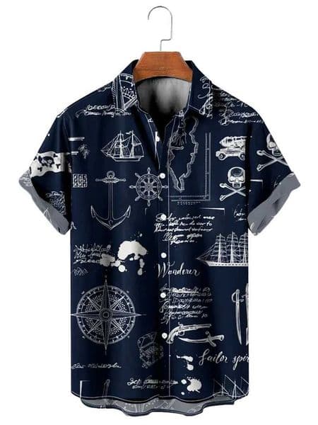Vintage Shirt For Men 3d Map Printed Short Slve Male Shirt Lapel Button Mens Clothing Casual Fashion Tops Oversized Tshirt L260327