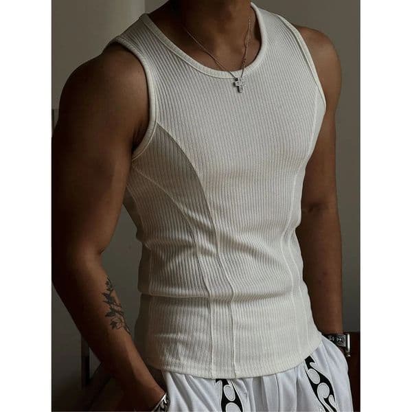 Mens Ribbed Sleeveless Tank Top Activewear Fitness Sports Bodybuilding Vest Breathable Quick-drying Elastic Undershirt Gym Top 260327