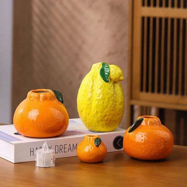 Orange Lemon Fruit Shaped Desktop Decorations Ceramic Vase Arrangement Hydroponic Plants Flower Pot Ornament Crafts 26Y0327