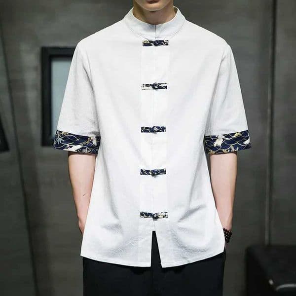Japanese Kimono Shirt Men Chinese Retro Casual Print Cotton Linen Stitching Short-slved Tops Summer Top Quty Men Strtwear L260327