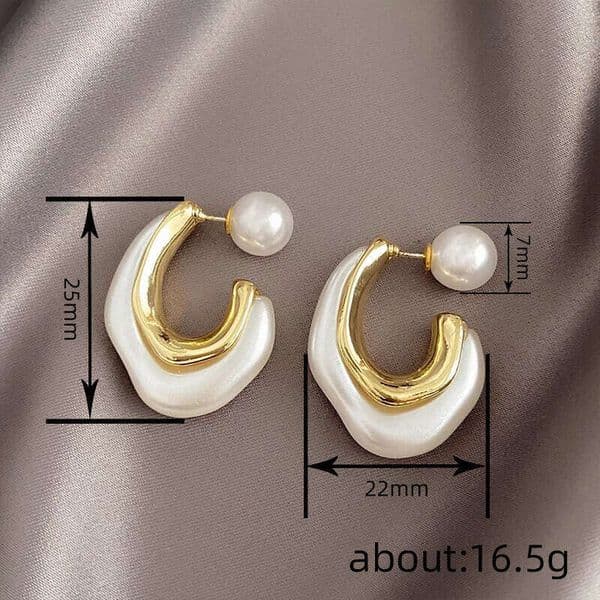 Irregular Metal Painting Oil Earrings for Women Imitation Pearl Ear Studs Niche Design Elegant Korean Style Jewelry