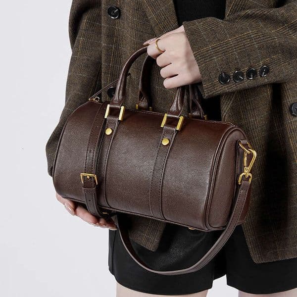 Genuine Maillard Vintage Handbag Cross-border Women's Light Luxury Stylish Boston Vegetable Tanned Leather Crossbody Bag