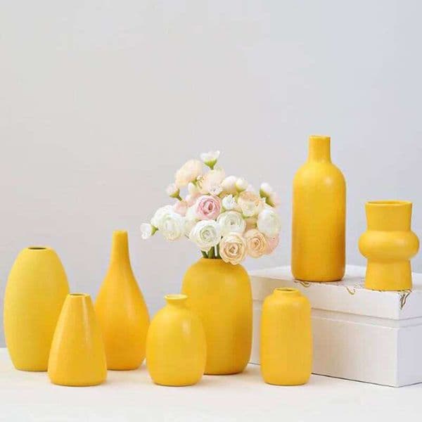 Porcelain Yellow Color Decoration Living Room Flower Arrangement Container Hydroponics Vase Plant Pot Gardening Art 26Y0327