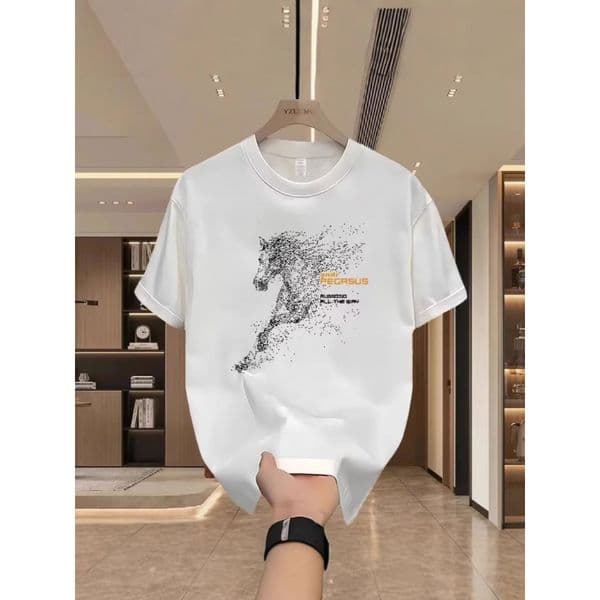 2026 New Heavyweight Trendy Brand Pure Cotton Printed Men's Short Sleeve T-Shirt, Summer Hot-Selling Fashionable Casual Crew Neck Tee
