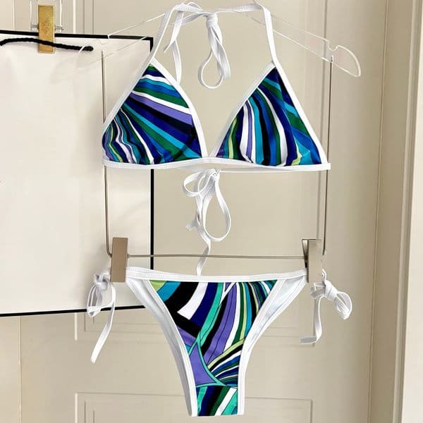 L97 Women's Fashion Party Designer Letter-Print Beach Swimwear Triangle Bikini Set01