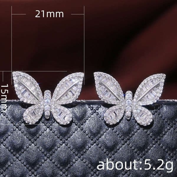 Moissanite Jewelry bestseller: Japanese and Korean fashion butterfly with diamonds elegant women's internet celebrity earrings