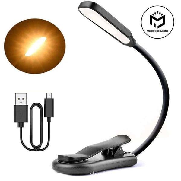 Rechargeable Book 7 LED Light with 3-Level Warm Cool White Daylight Flexible Easy Clip Night Reading Lamp in Bed 26L0327