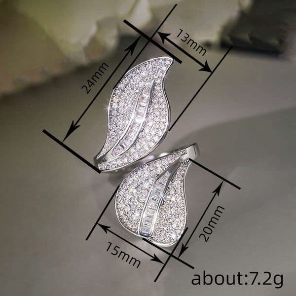 Asymmetrical Leaf Ring for Women Adjustable Open Exaggerated Ring Fashion High-End Fashion Jewelry